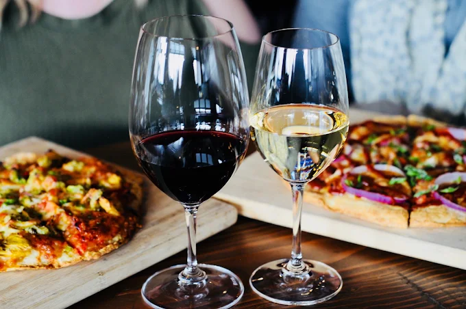 Wine and pizza at The Lobby Kitchen & Bar